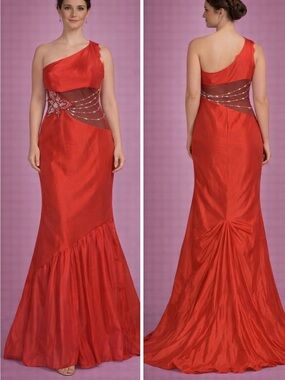 Chic Red One-Shoulder Evening Gown with Beaded Waist
